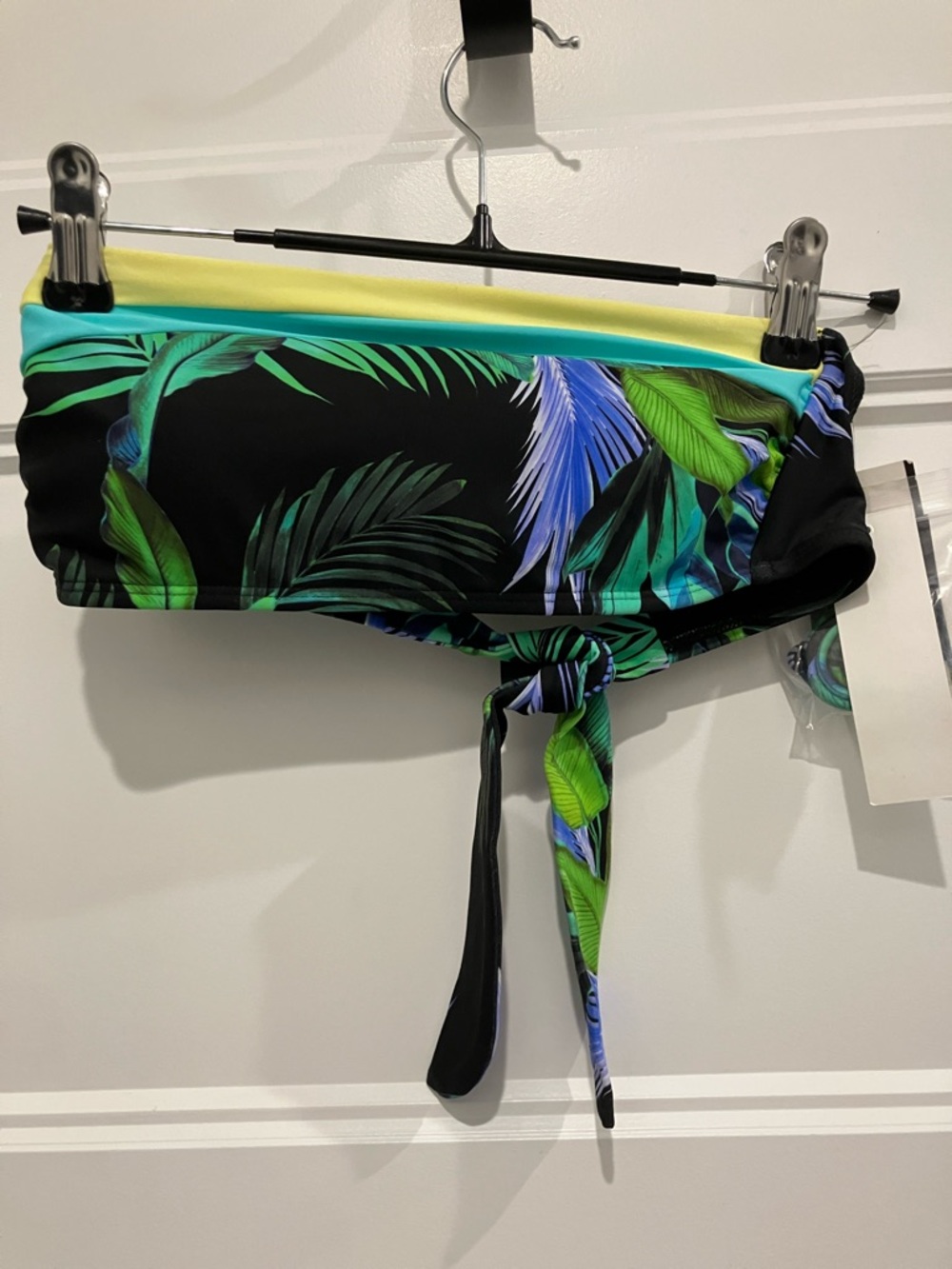 NWSalt + Cove Black Tropical Print Bandeau Bikini Top with Green and Blue Leaves